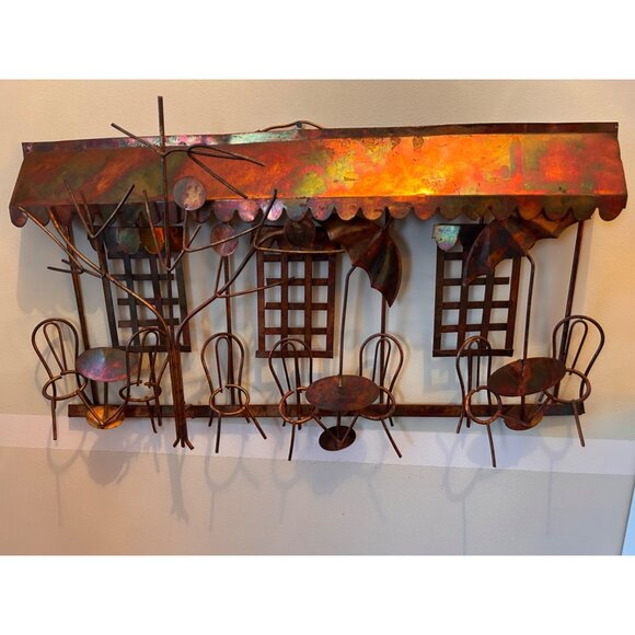 Vintage Brutalist Cafe Wall Hanging // Metal Wire Sculpture Wall Art Bronze Copp - Picture 1 of 4
